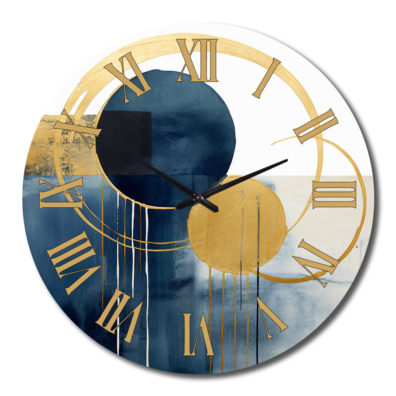 Horloge murale transitionnelle Moon Bliss On Delft Blue Sky Mid-Century IV, Très grand