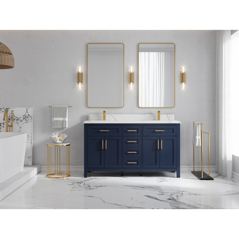 Ensemble de meuble-lavabo double 60 po Cambridge, Calacatta Laza