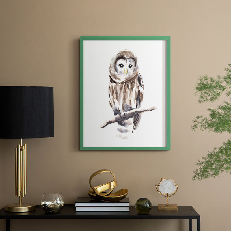 «Barred Owl Impressions I», reproduction encadrée - bois massif, H 30 po x l 24 po, Vert