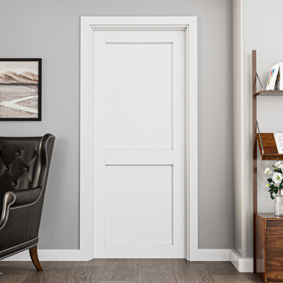 Interior 2-Panel Solid Core Door, CARB P2 Certified MDF Prehung Door, with Jamb Kit, Seal Strip, Black Hinges & Left Hand Inswing, Pre‑Finished & Waterproof, for Pantry, Bedroom, Bathroom & Closet, Easy DIY Stain, 32"x 80"