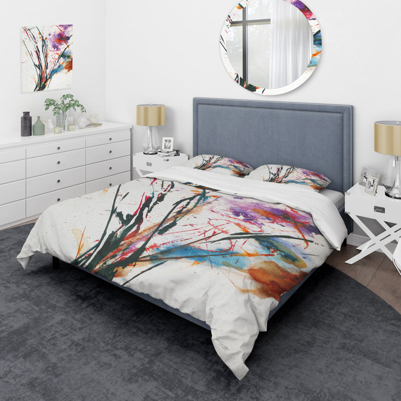 Fleurs abstraites mauves et bleues - Ensemble de housse de couette traditionnel - Microfibre de polyester