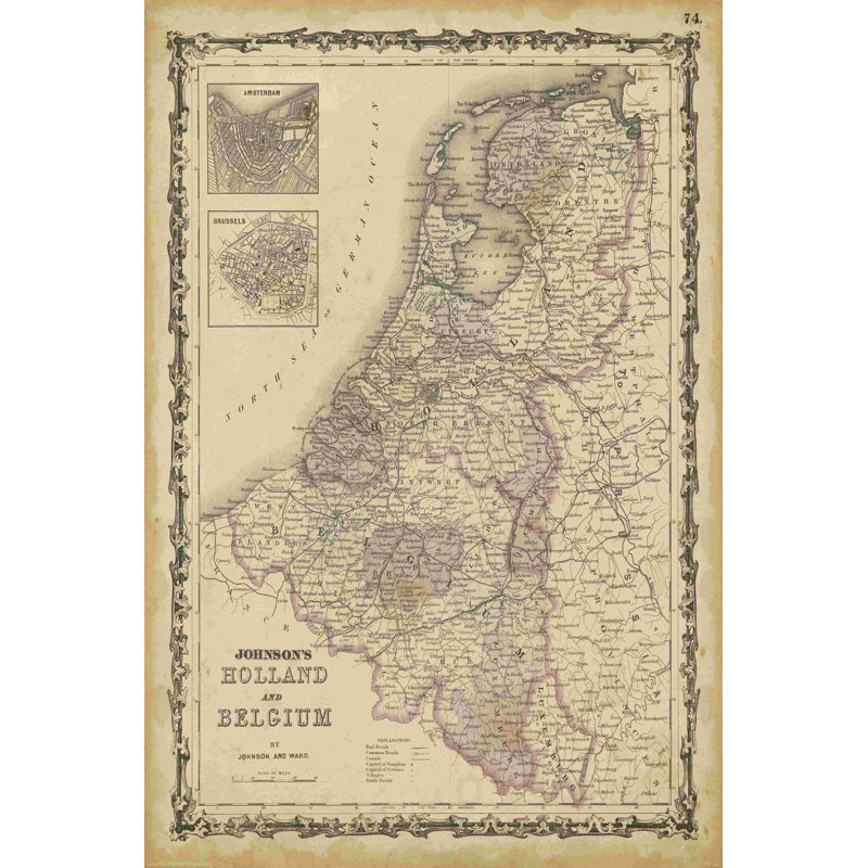 Carte Johnsons des Pays-Bas et de la Belgique, H 12 po x l 8 po