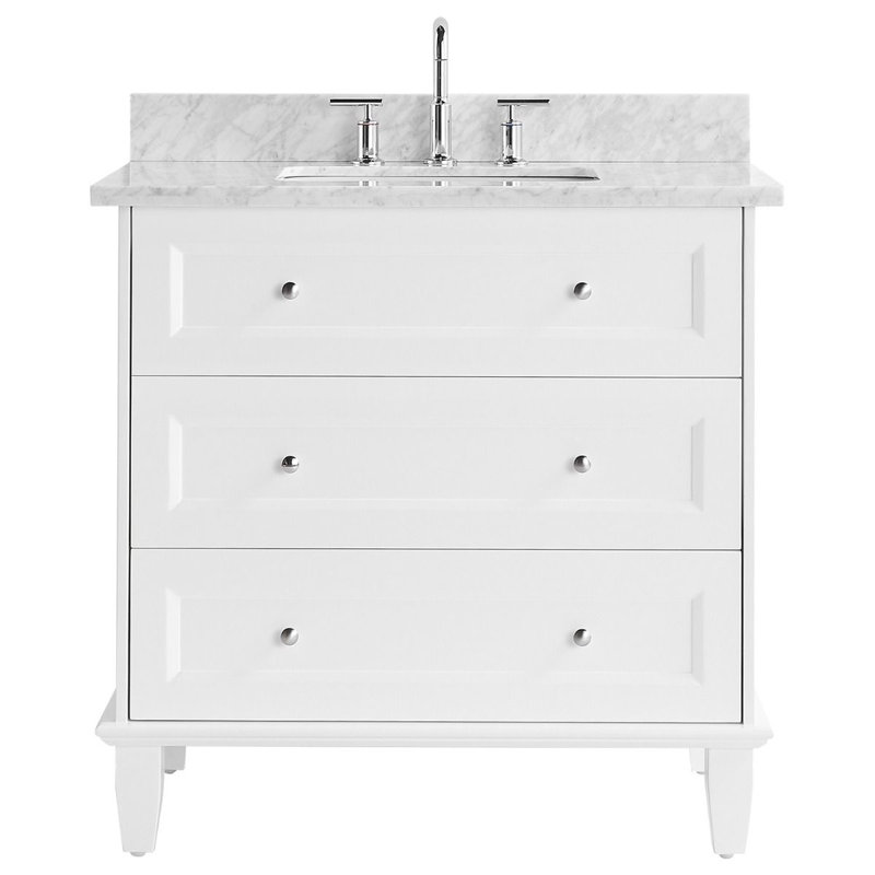 Sebian 36'' Single Bathroom Vanity with Carrara Marble Top, White