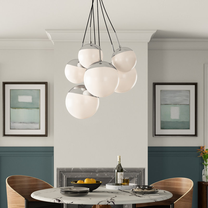 Yearby 6 - Light Cluster Pendant, Chrome, Frosted White