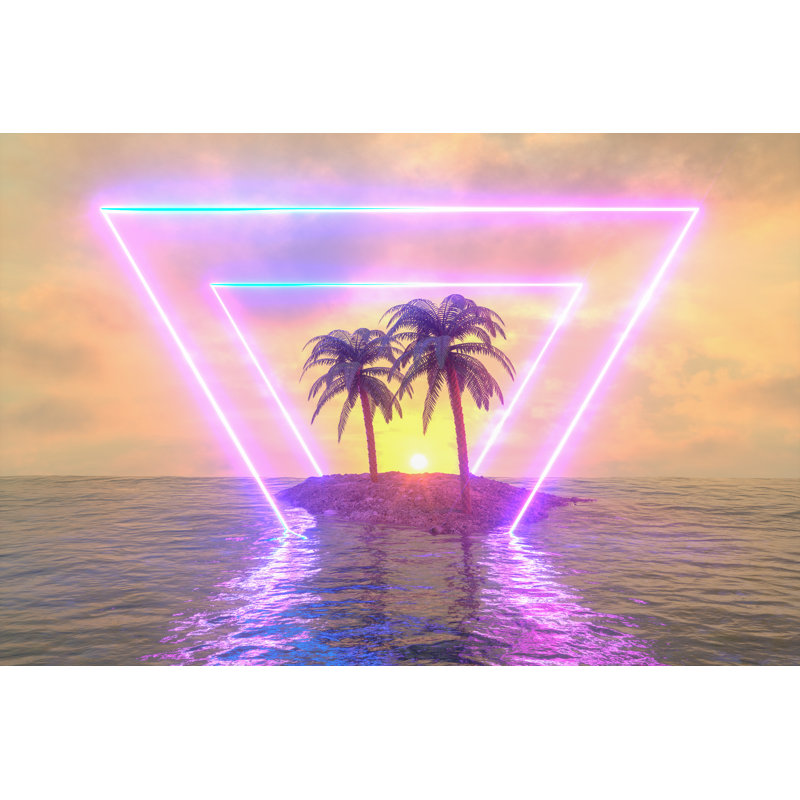 Summer Neon Lights with Palm Trees by Akinbostanci, 8" H x 12" W