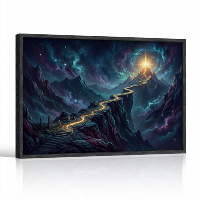 " Winding Golden Path Up Jagged Mountains To Bright Star " Painting