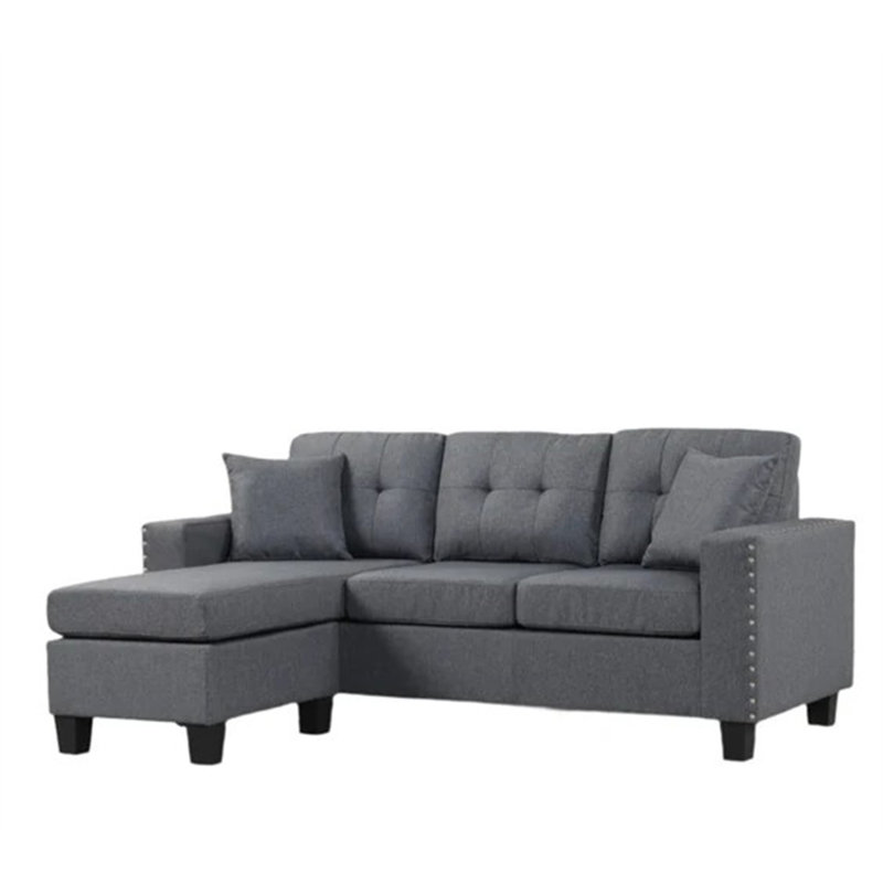 Canapé modulaire moderne en L avec méridienne, Lin gris