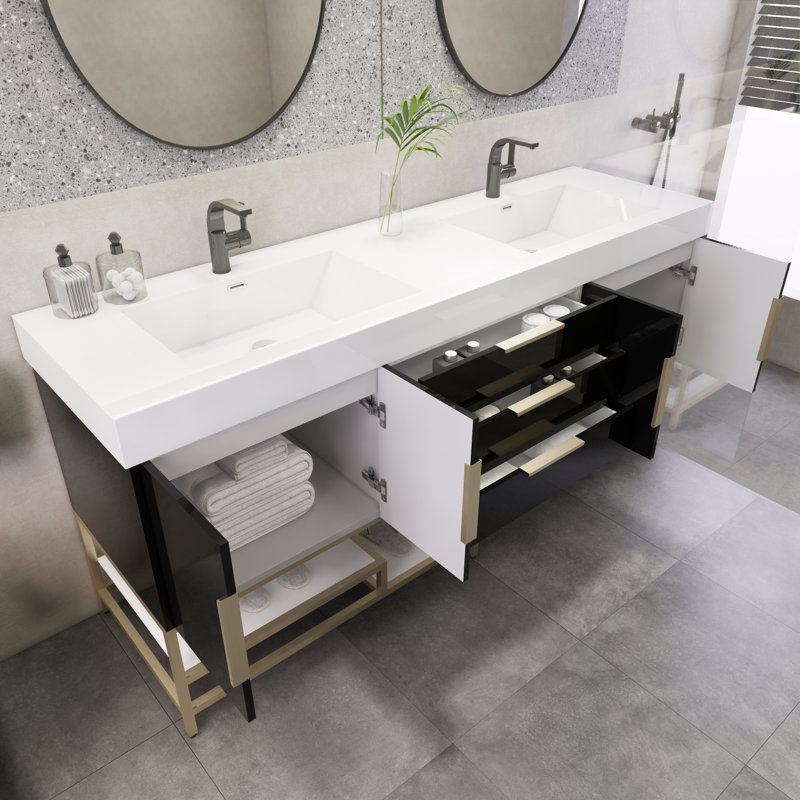 Ensemble de meuble-lavabo double 72 po Edgemont, Noir très lustré