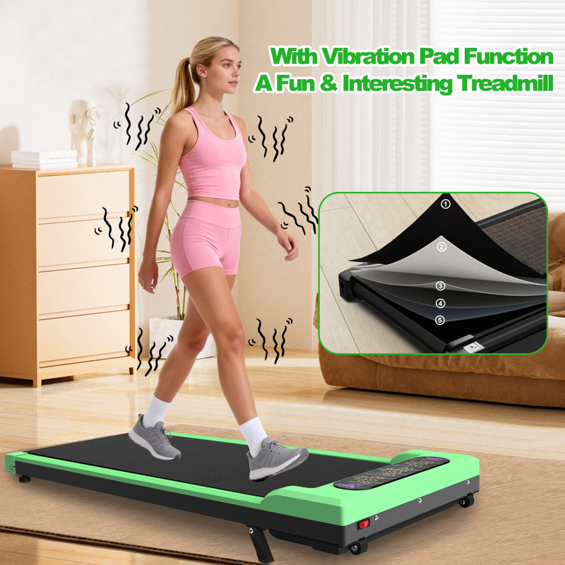Tapis de course 2 en 1 à placer sous le bureau, tapis roulant électrique pliable de 2 CV pour la marche et le jogging à domicile ou au bureau, avec télécommande, vert