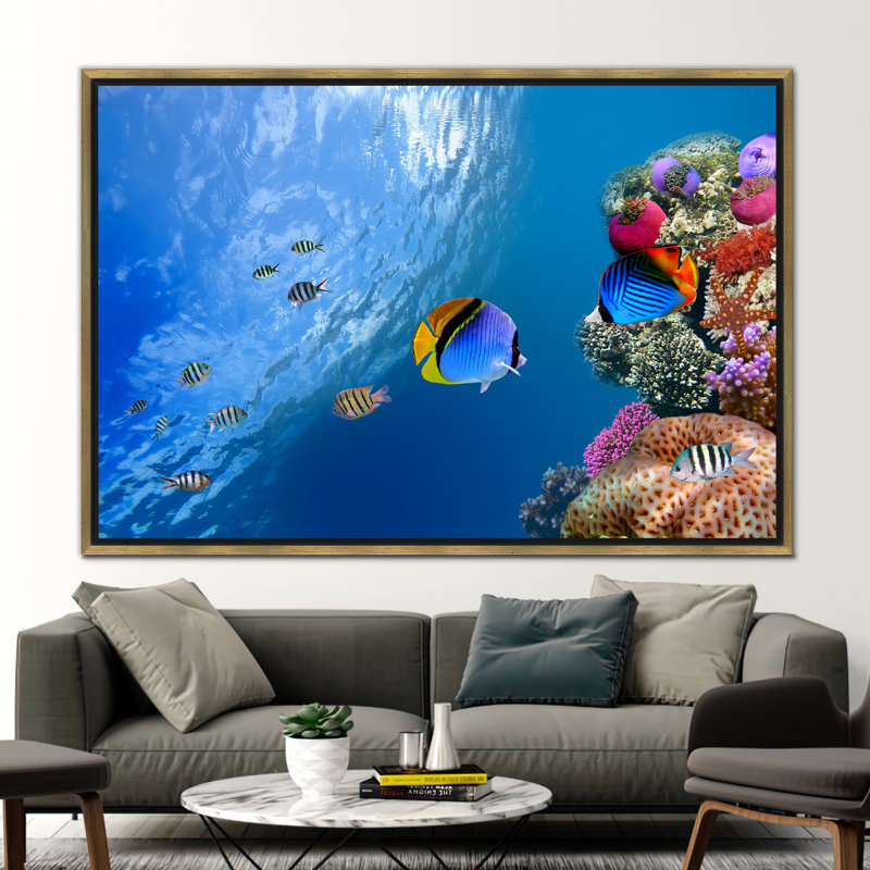 Impression de poisson tropical, art sous-marin, impression de paysage marin, art sur toile, art bleu, affiche océan, affiche paysage océanique,