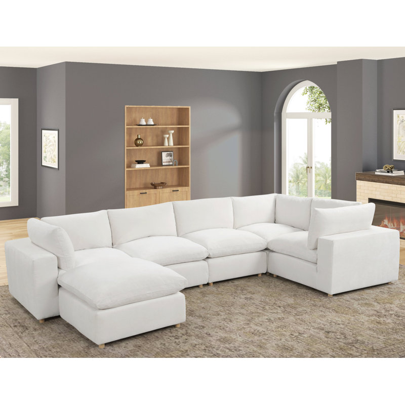 Canapé modulaire beige avec repose-pieds XL Cloud, Tissu beige