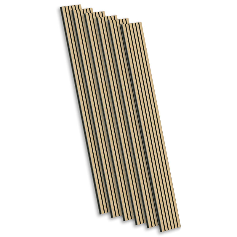 6 PCS 94.5"L x 7.9"W Acoustic Slat Wall Panels, Eco-Wood Look for Home/Office Wall & Ceiling (31.1 sq. ft.), Natural Oak