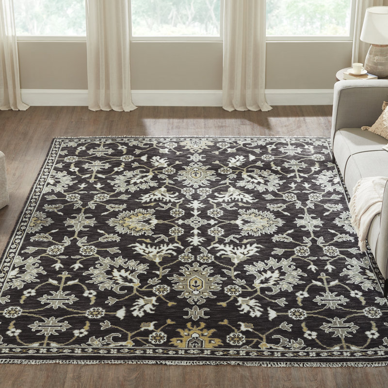 Ember Charcoal Brown Hand-Knotted Wool Oriental Area Rug, Rectangle 10' x 14'