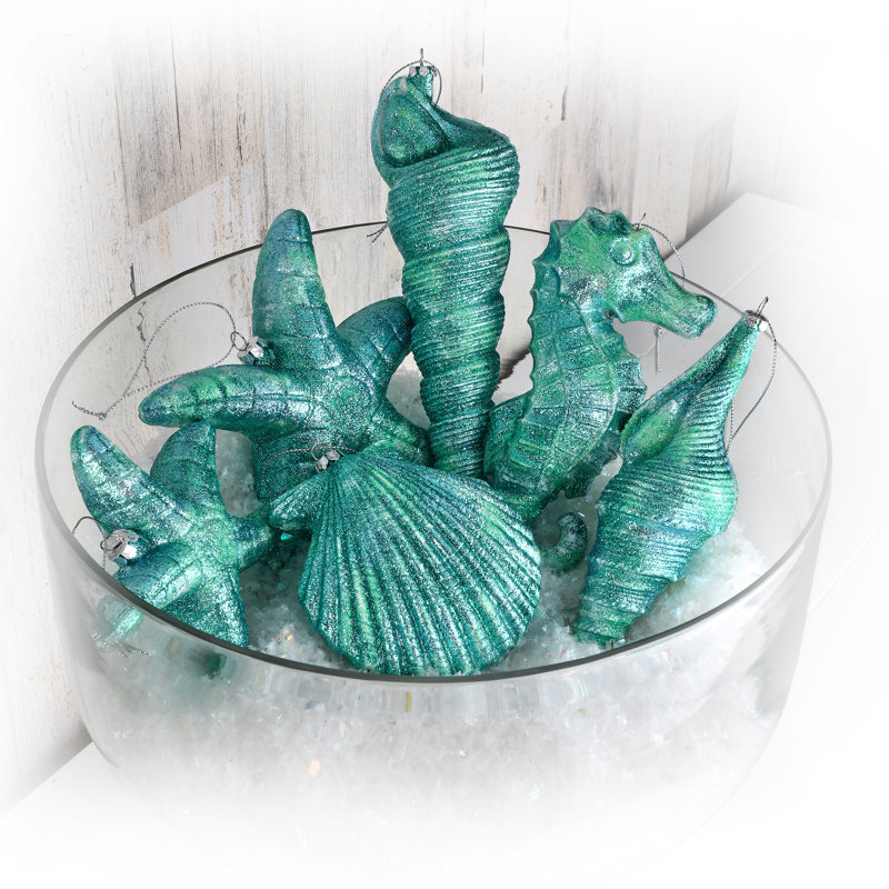 Ensemble de 6 figurines pendantes en forme de plage scintillante en bord de mer, Vert
