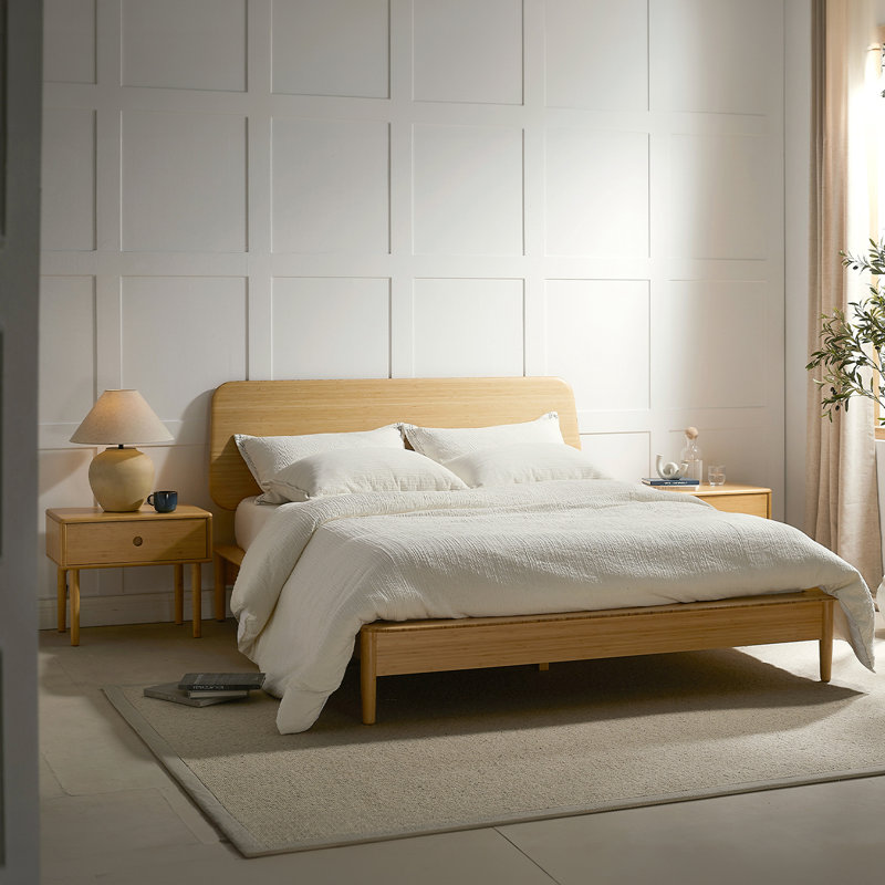 Grand lit plateforme Simon, Beige, Grand