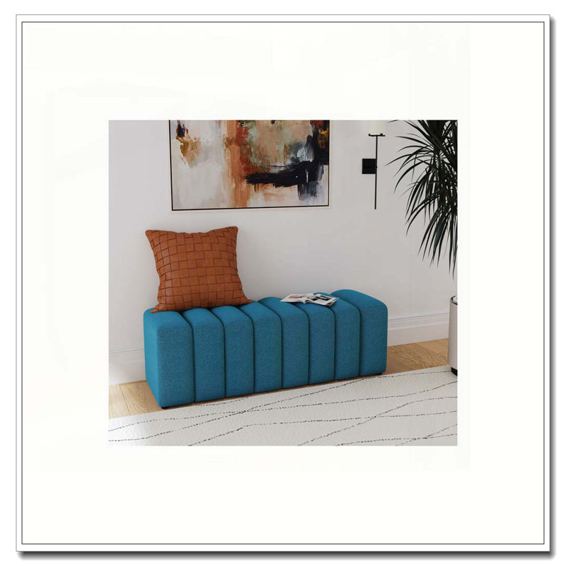 Banc rembourré en tissu capitonné bleu paon, Bleu paon