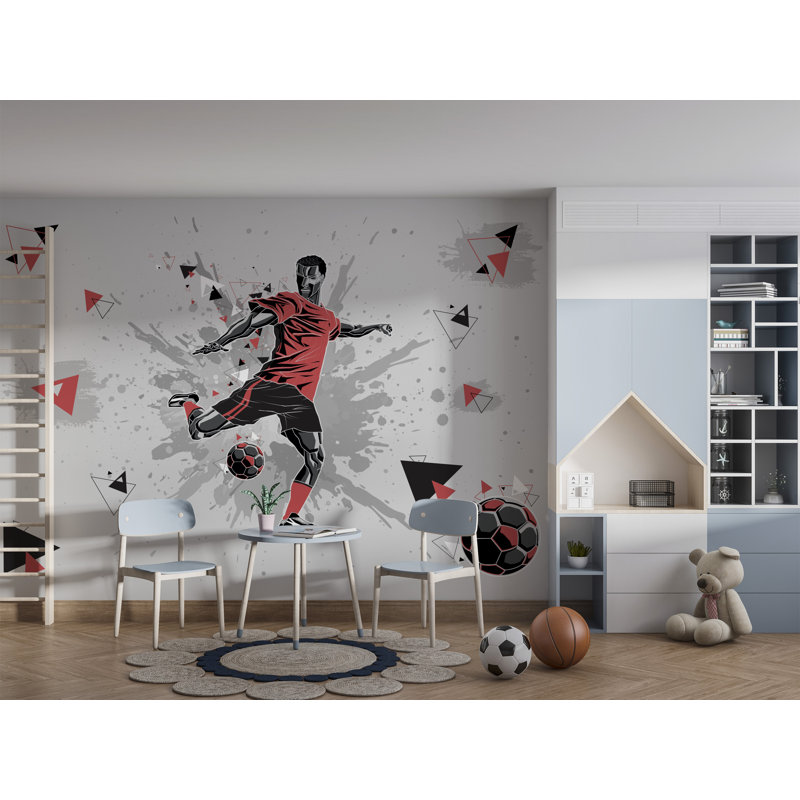 Papier peint sport Football, Multicolore / rouge, L 37,92 po x l 57 po