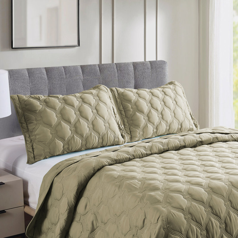 3 Piece Bradly Down Alternative Quilts Set, Antique Bronze, Queen Quilt + 2 Twin Shams