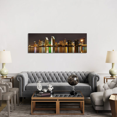 San Diego Skyline Cityscape (Night) - Wrapped Canvas Panoramic Print