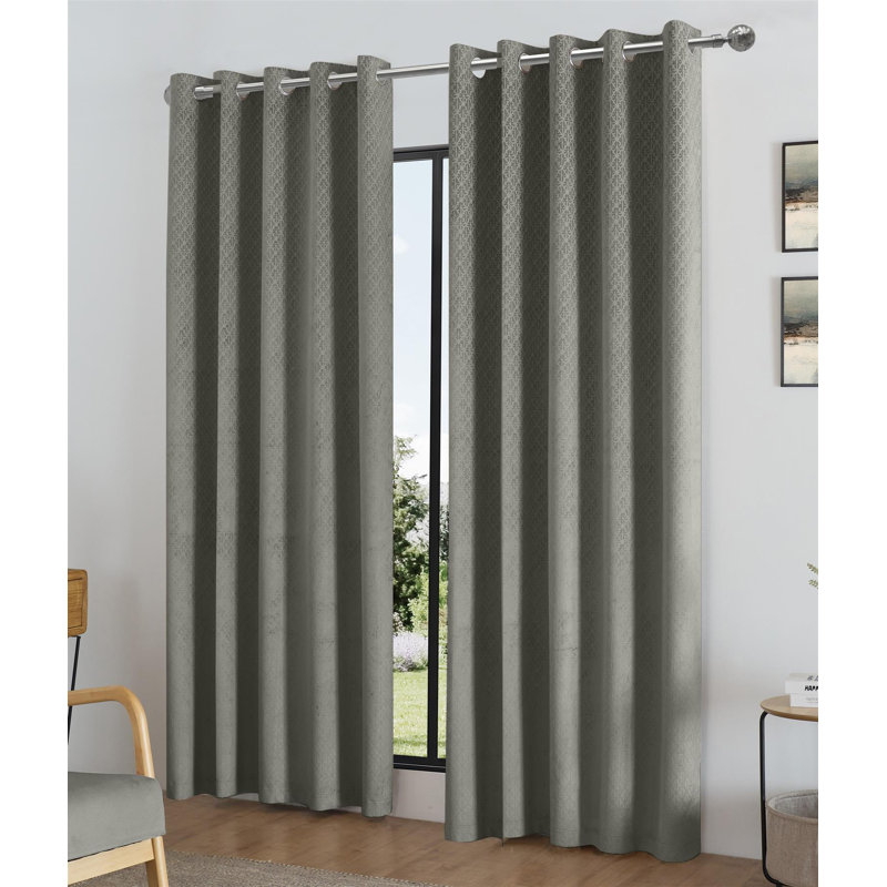 Adwita Temple Blackout Eyelet Curtain Panel Pair, 117" W x 137" L, Silver