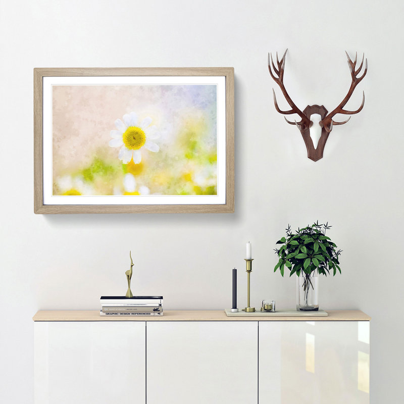 Daisy Flower View - Picture Frame Painting Print, 62cm H x 87cm W x 2cm D, Oak Framed