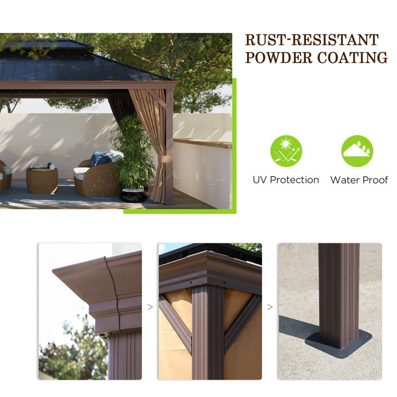 16 Ft. W x 12 Ft. D Steel Patio Gazebo, Sand