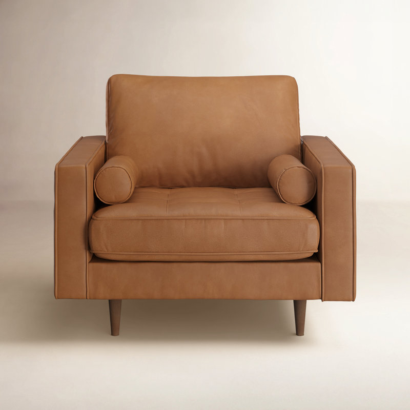 Geo Vegan Leather Armchair, Saddle Tan Vegan Leather