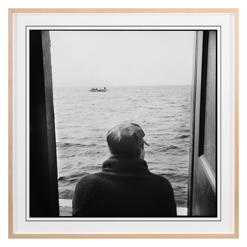 Man On Boat Print by Grand Archives, 36" H x 36" W, Maple Framed