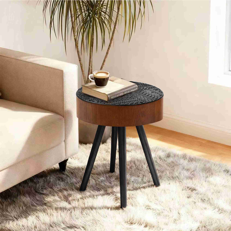 Table d'appoint avec pieds en bois massif, Noir / brun