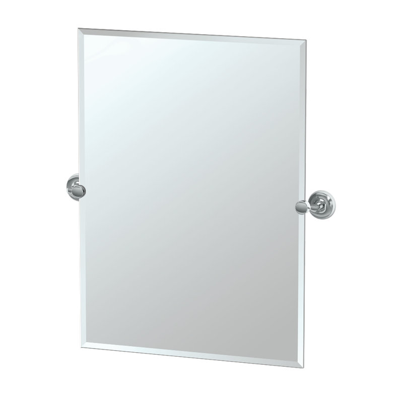 Miroir de salle de bain rectangulaire sans cadre Designer II | Miroir pivotant (inclinable) et biseauté, Chrome