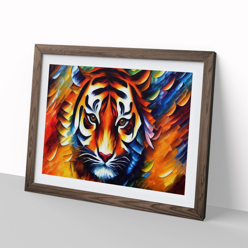 Tiger Vol.1 Abstract 1 Piece Single Picture Frame Painting, 25cm H x 34cm W x 2cm D, Walnut Framed
