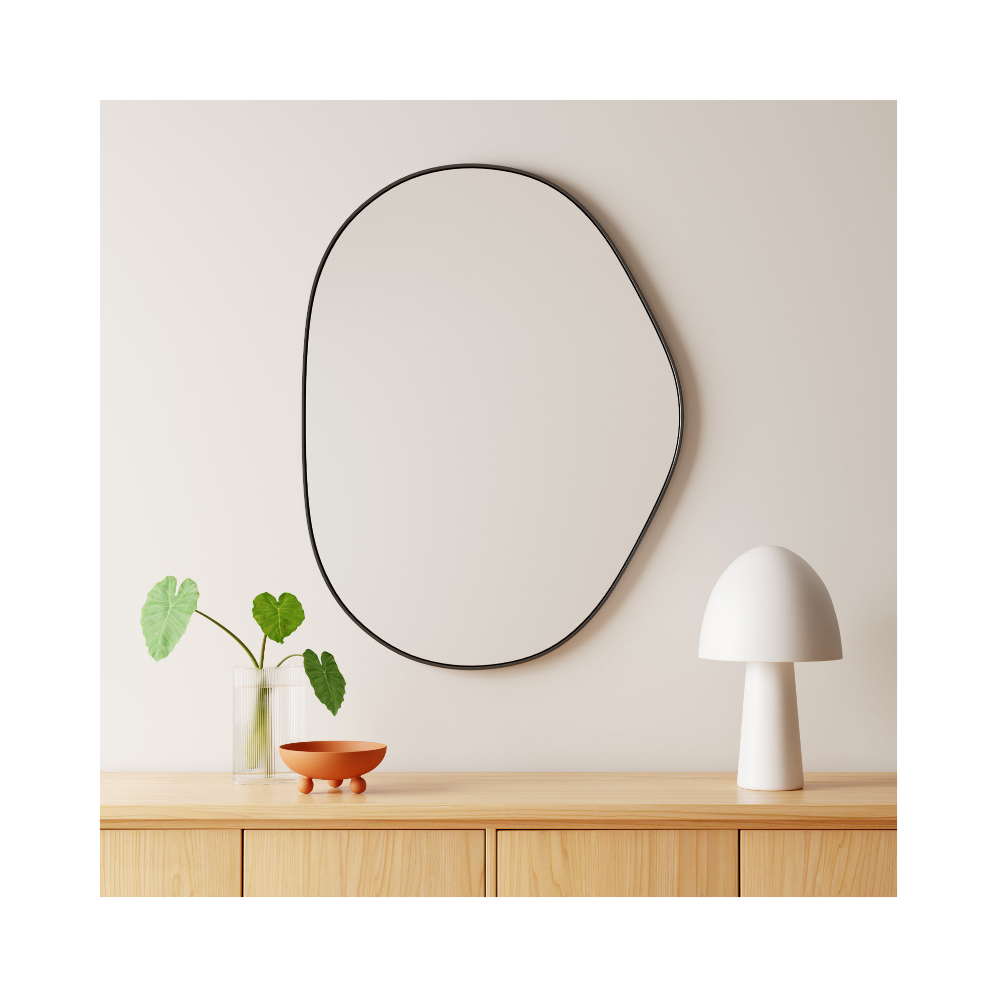 Kest Metal Asymmetrical Wall Mirror, 40" x 30", Black
