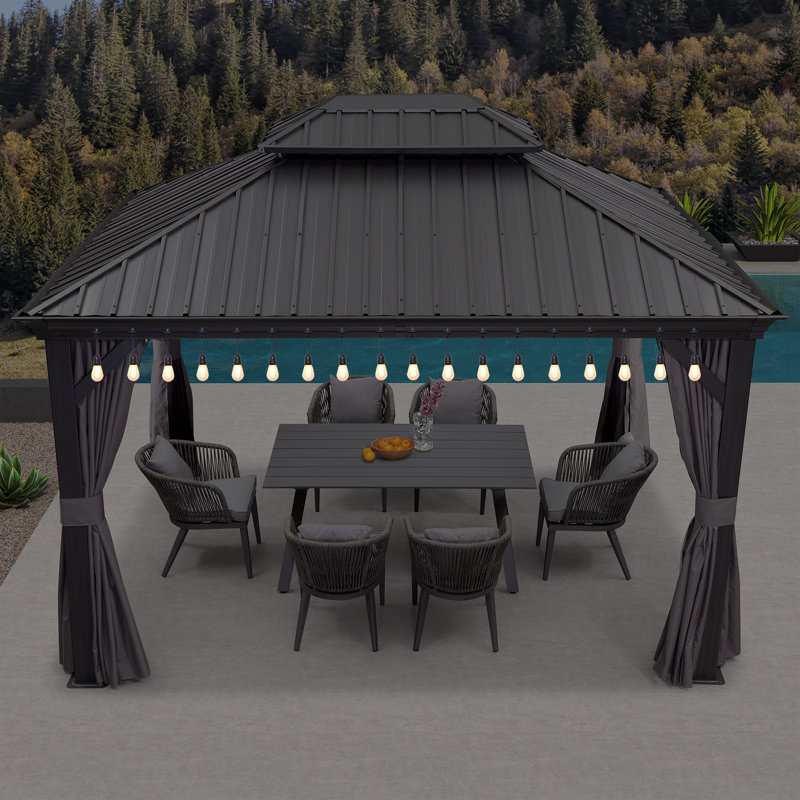 Toit en métal avec lumière L 10 pi. D Pavillon de jardin en aluminium