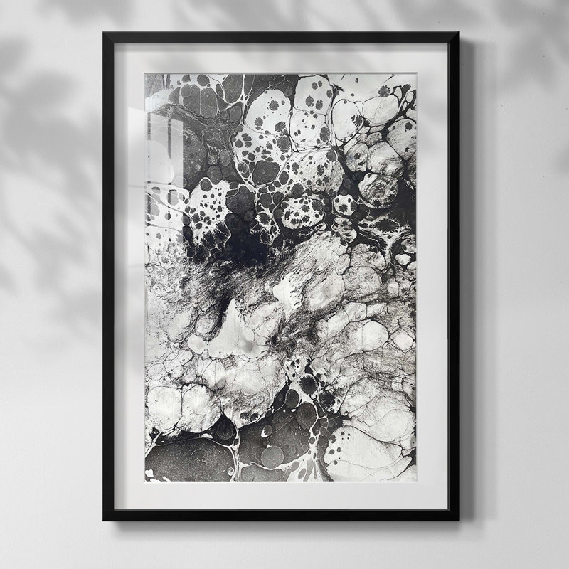 Marbrage, Papier avec cadre noir, Blanc