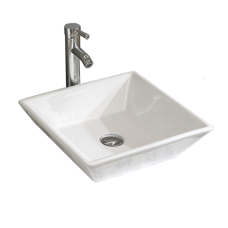 16.5" Square Bathroom Vessel Sink White Porcelain Counter Bowl For Bathroom Vanity