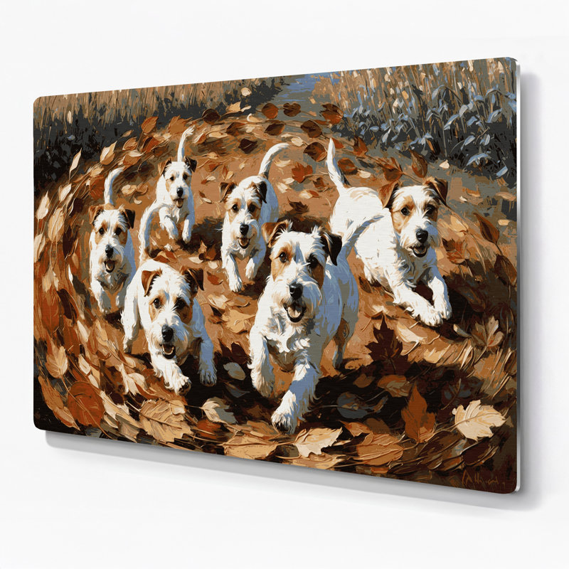 Chiens Russell Terrier, art mural en métal brun, H 20 po x l 24 po