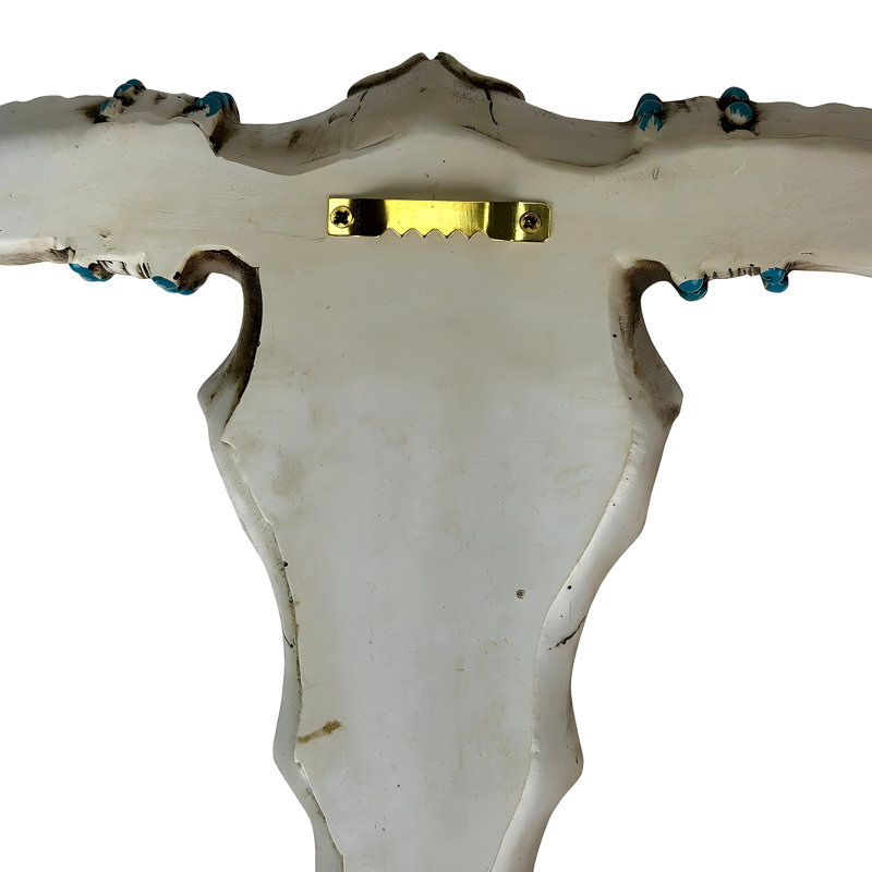 Sculpture murale de style sud-ouest en résine blanc cassé avec des accents turquoise, 13 pouces de haut