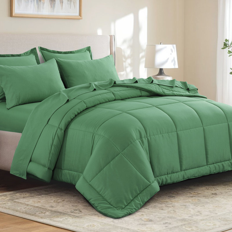 Ensemble d'édredon en microfibre 5/7-pièces , Édredon de très grande taille et 6 pièces suppl, Vert gazon