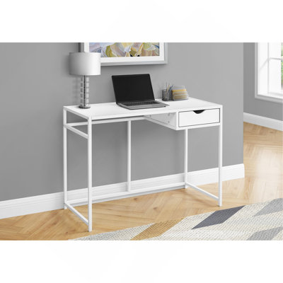 Bureau d'ordinateur, bureau personnel, ordinateur portable, tiroir de rangement, L 42 po, travail, stratifié blanc, métal blanc, contemporain, moderne