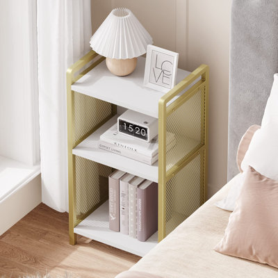 Support pour tourne-disque Gold, support pour table tournante en métal avec rangement à 3 niveaux | Table de chevet en vinyle doré pour table de chevet