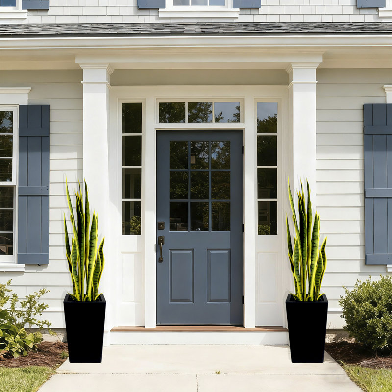 3,8 pi plante de serpent artificielle panachée jaune avec grand pot de fleurs noir Sansevieria en pot, décoration de sol moderne pour le salon