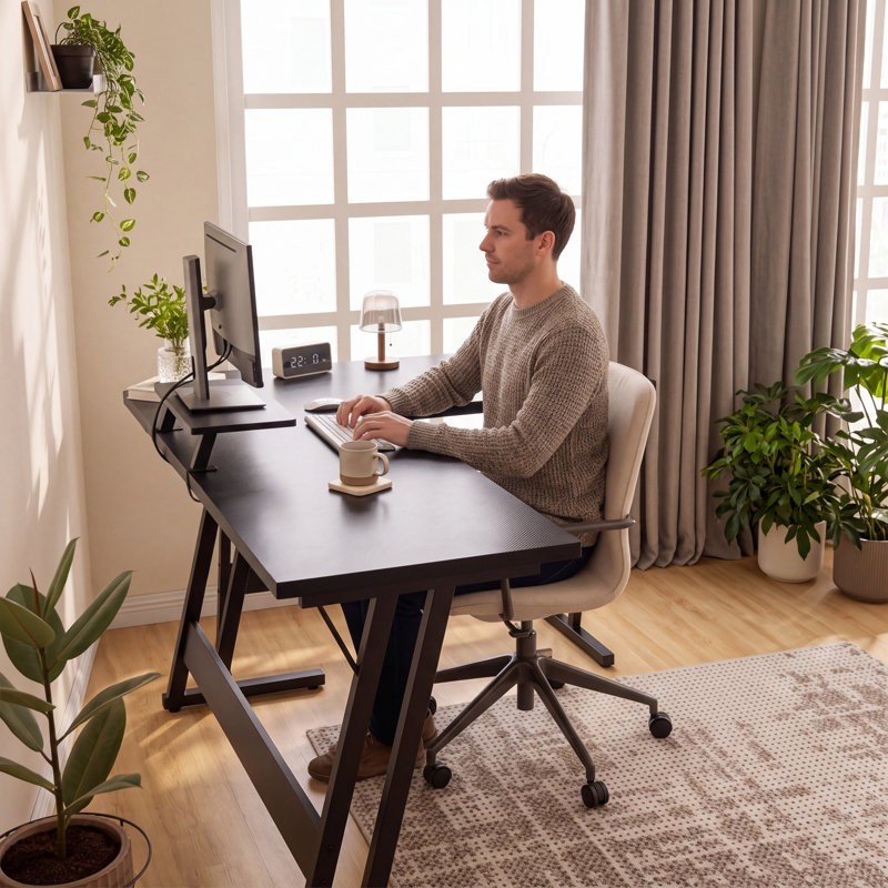 Modular L-Shaped Steel Computer Desk, 75" H x 150" W x 50" D, Black