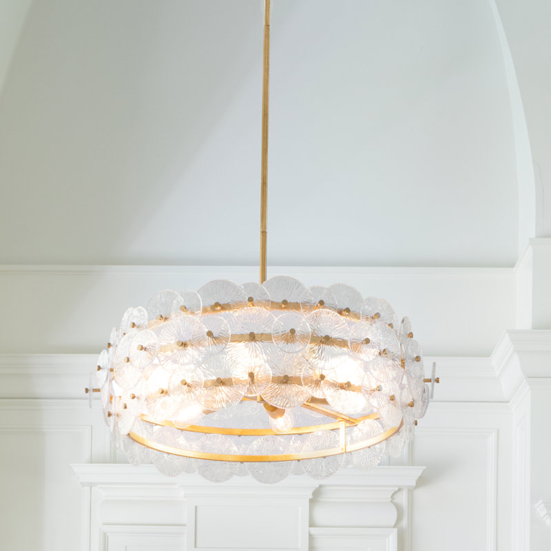 Rene 6-Light 30.5" Drum Chandelier w/ Textured Glass Discs