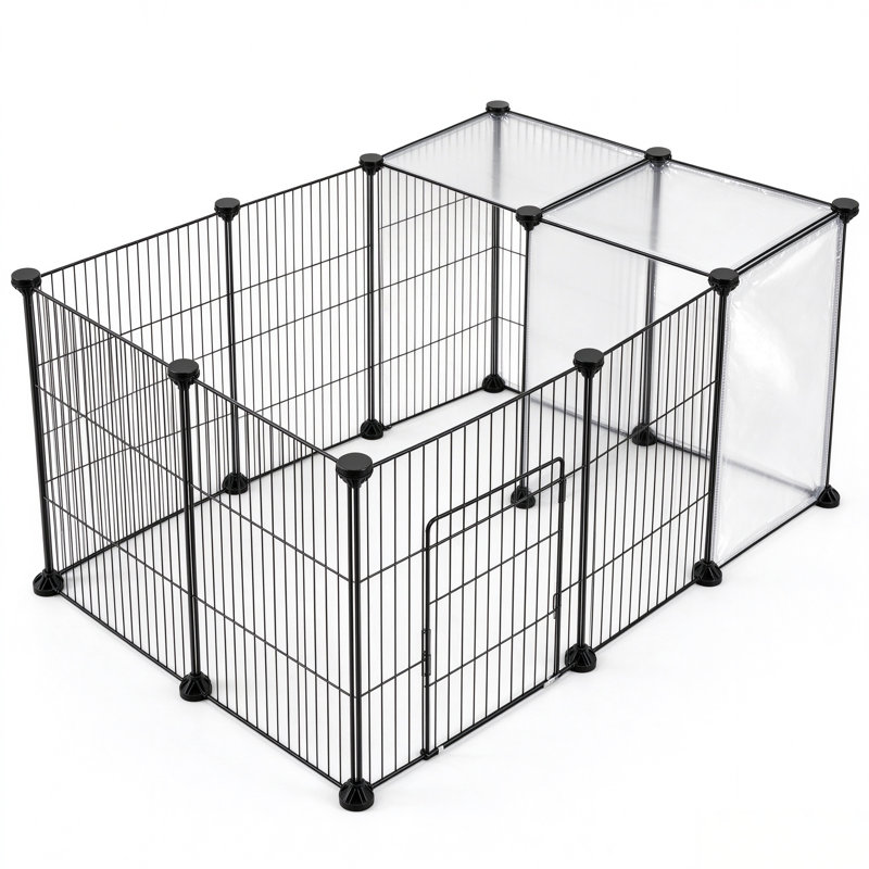 Parc pour petits animaux en métal et plastique ABS avec porte, 15 panneaux, assemblage facile - cour intérieure et extérieure