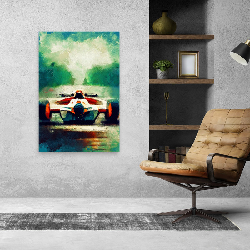 Speeding Formula Car Contemporary Wall Art Print 1 Piece Wrapped Canvas Wall Art, 91.44cm H x 60.96cm W