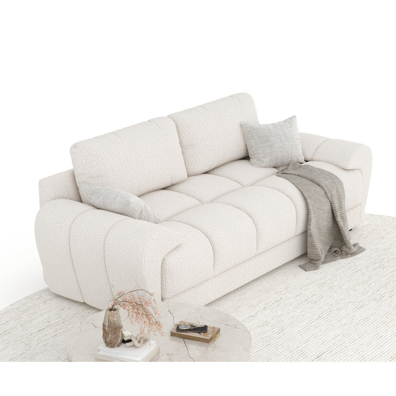 Three-seater round arm Sofa, Ivory Chenille
