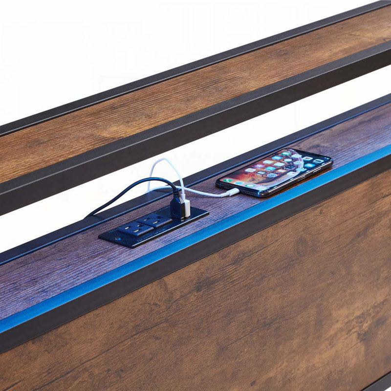 Lit à structure métallique avec USB, lumières DEL, Très grand, Métal