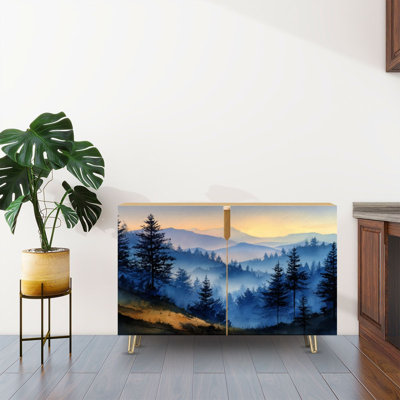 Buffet Buffet avec rangement Aquarelle verticale pin avec 2 portes pour le salon et la cuisine