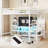 Full Size Metal Loft Bed with TV Cabinet, Metal Loft Bed with Staircase and Wardrobe, Kids Full Size Loft Bed, White (Expect Arrival Date 2025/3/22)-1036406309