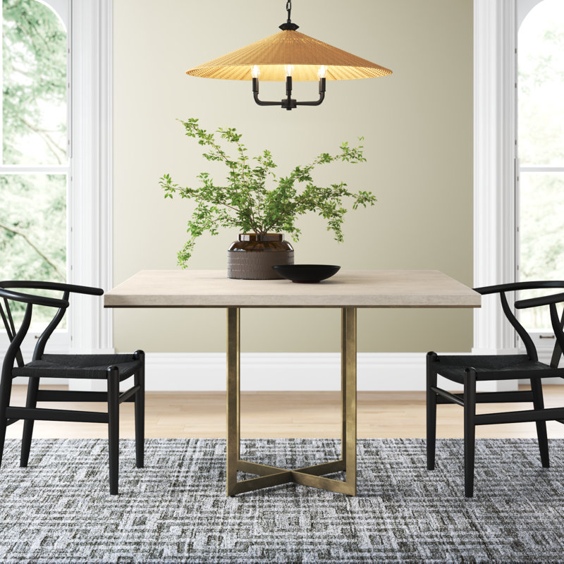 Tulane Solid Wood Top Metal Base Dining Table, Light Brown, Gold